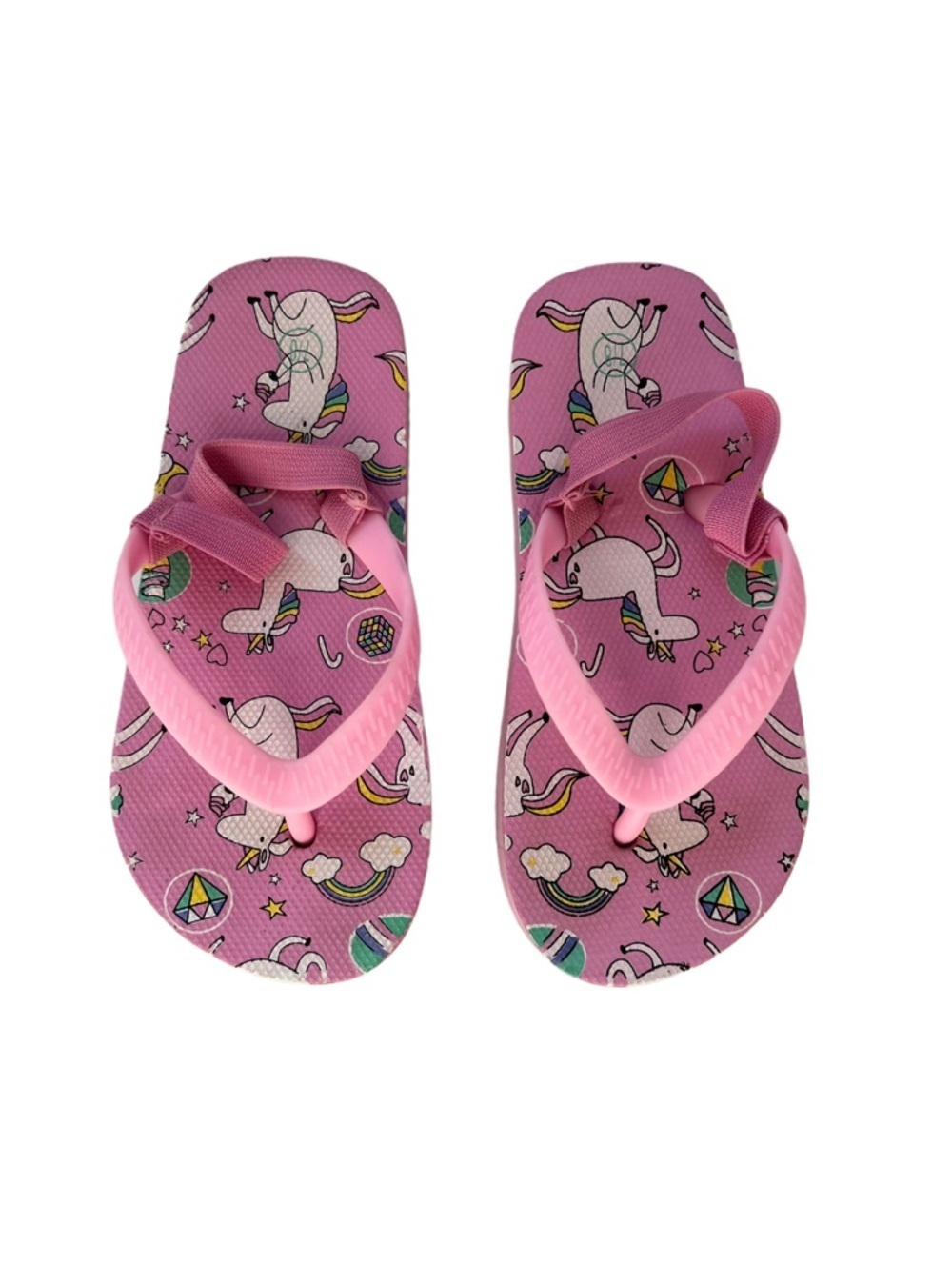 Kids Pink Unicorn Print Flip Flop Sandals with Strap | Toddler Girl Size 7/8